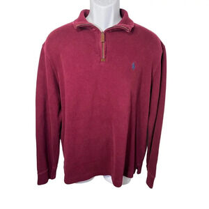 Polo Ralph Lauren, L, Ribbed burgundy long sleeve 1/4zip faux leather pull vents